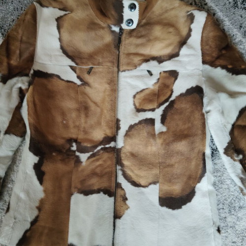 Leather jacket Leonardo vintage short, like new, white and brown