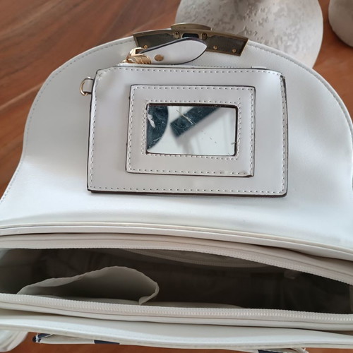Carpisa crossbody and handheld bag new, white with gray-blue polka dots