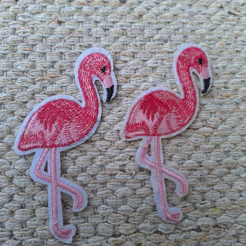Flamingo iron-on patches new, set of 2 heat transfer motifs