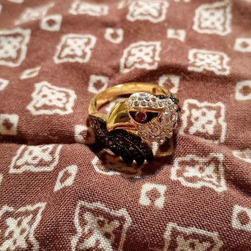 Punk Eagle Ring new, gold plated with zirconia
