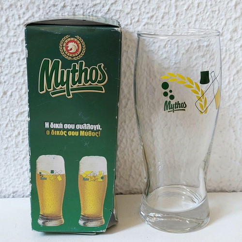 Mythos Beer Glass like new with original box
