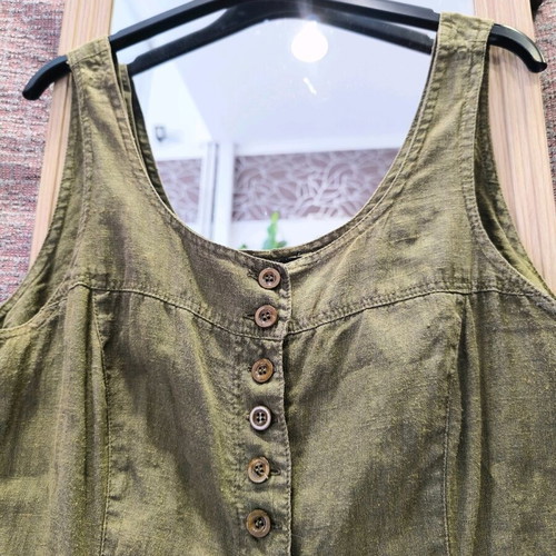 Belle Femme 100% linen dress used, size L, olive/khaki