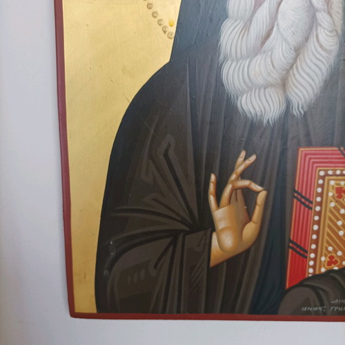 Εικόνα Αγίου Νεκταρίου αγιογραφία σαν καινούργιο, ξύλο καρυδιάς 25x35cm