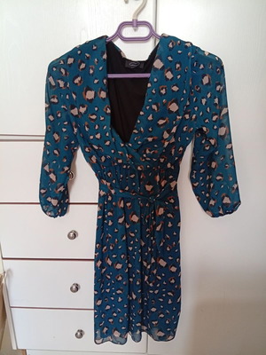 Dress petrol with beige and brown new