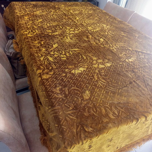Vintage velvet tablecloth with fringes mustard like new
