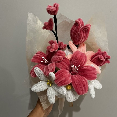 Bouquet of various pipe cleaner flowers new