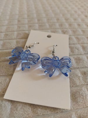 Bow earrings new, blue hanging plastic