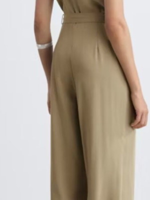 Mango jumpsuit with belt, lyocell, olive/taupe