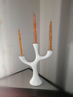 Candlestick white with three candles, like new