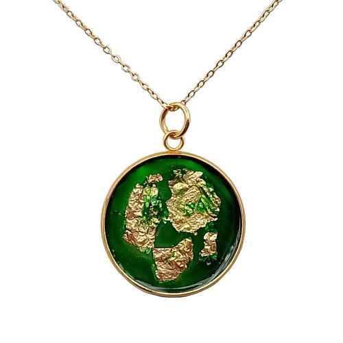 Apefthon Green Necklace with Gold Leaves New, Handmade Hypoallergenic