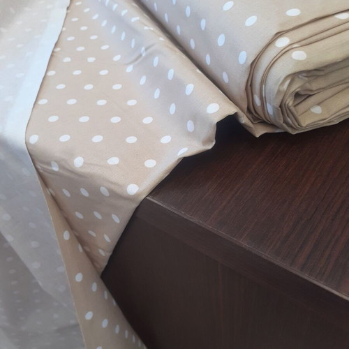 Cotton sheet fabric beige with white polka dots, 4m by 2.6m, new
