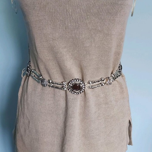 Calvin Klein tunic used with hand-knitted lace and wooden beads