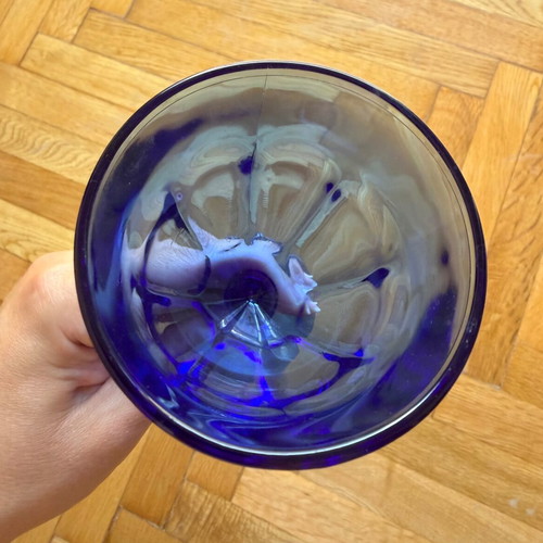 Vintage cobalt blue wine glass, 15cm