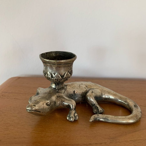 Lizard candlestick like new made of alpaca