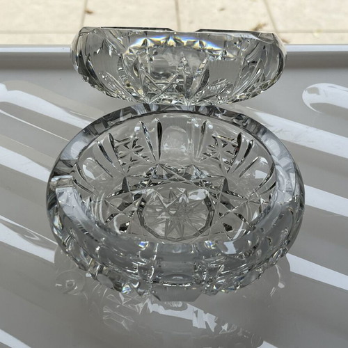Heavy vintage crystal ashtrays set of 2, carved, like new