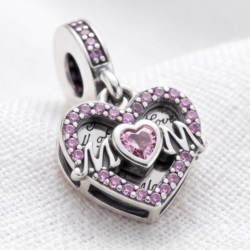 Pandora Heart & Mum Charm S925 new, pink and silver