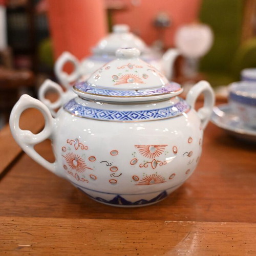 Chinese porcelain tea set vintage 15 pieces used