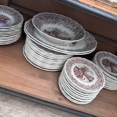 Italian 51-Piece Dinnerware Set with Swiss Landscape Pattern like new