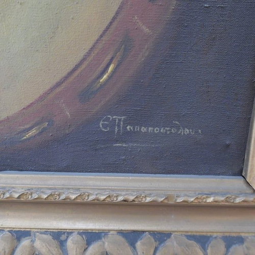 Large oil painting on canvas early 20th century with artist signature