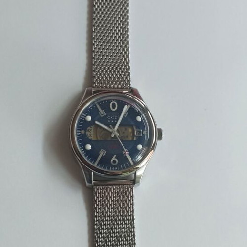 Slava men's automatic watch new, blue dial, stainless steel