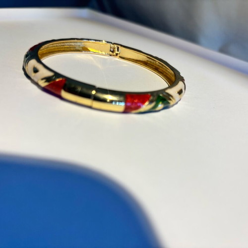 Vintage hinged bangle with multicolor enamel, like new