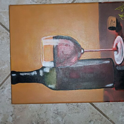Art print new with wine bottle and glass 25×30cm