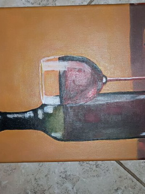 Art print new with wine bottle and glass 25×30cm