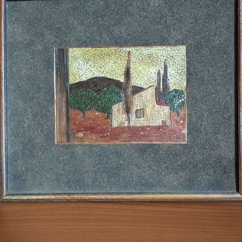 Painting with mosaic-like wooden sticks image, 21x25 cm with frame
