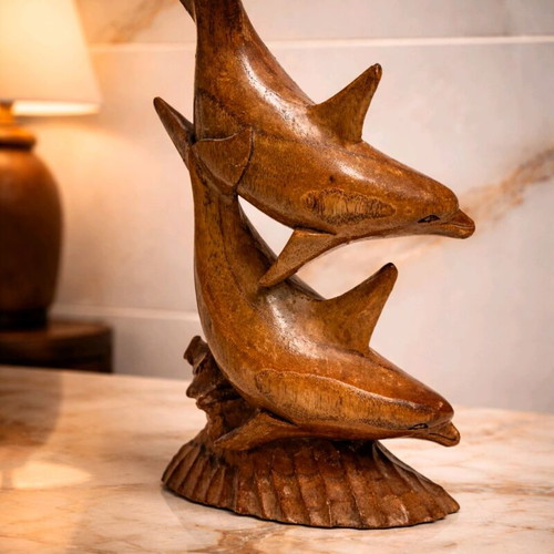 Wooden dolphin figure used, handmade art