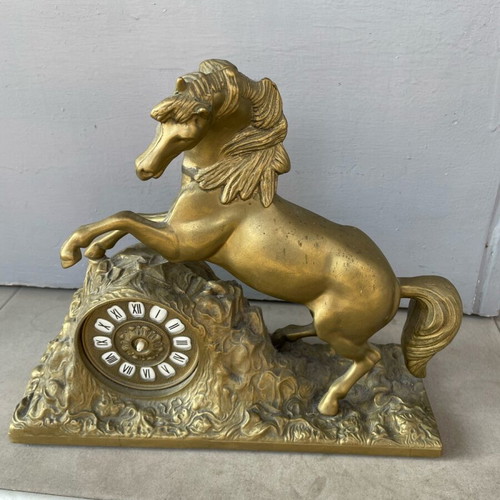 Bronze horse clock used, 1940s vintage