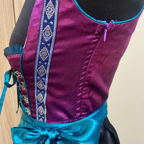 Bavarian traditional satin dress new, purple and turquoise