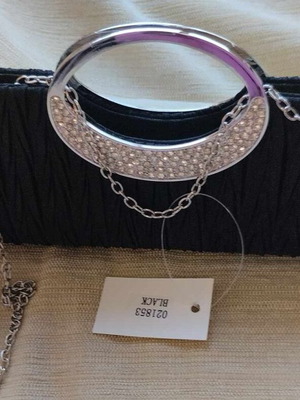 Evening satin pleated clutch new with metal rhinestone handle