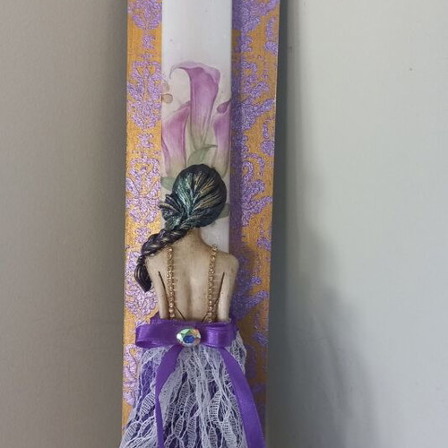 Handmade Easter candle on wooden base 34×3 cm