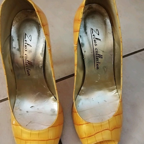 Zelios Collection peep toe heels like new, yellow with orange details, size 36