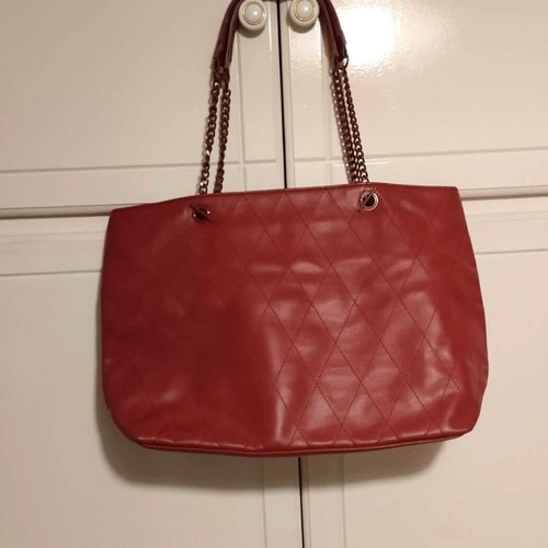 Tote shoulder bag used brick red with decorative details