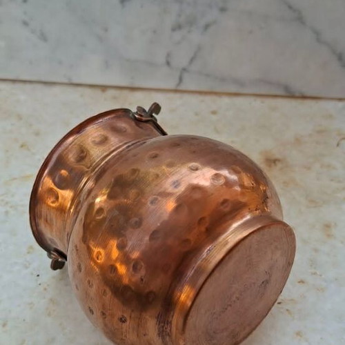 Copper vessel with handle used, curved c.1950