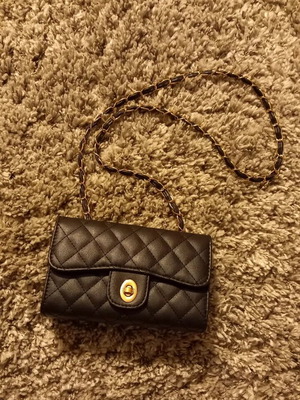 Quilted Black Shoulder Bag Like New with Gold Details