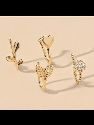 Set of 4 gold nose clip earrings for non-pierced noses
