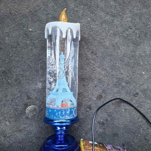 Decorative water globe with blue Eiffel Tower, used, lights up
