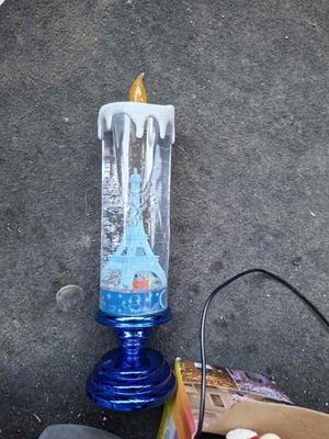 Decorative water globe with blue Eiffel Tower, used, lights up