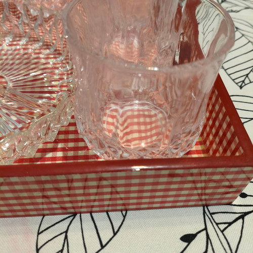 Vintage glassware set like new with ice bucket and snack plate