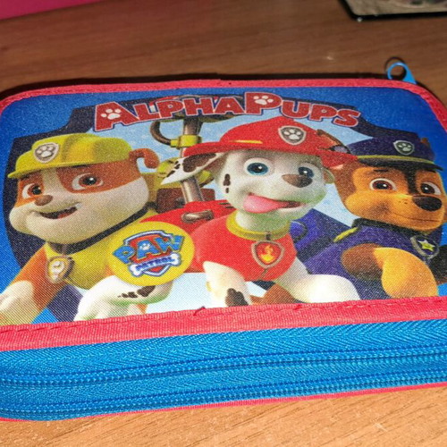 Children's pencil case used with colored pencils in good condition