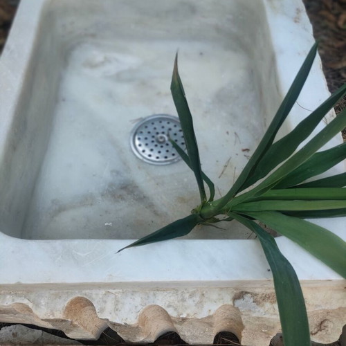 Marble sink basin used, white Penteli marble