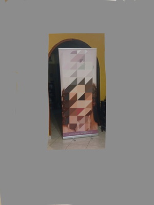 Roll up banner floor standing with aluminum telescopic pole like new