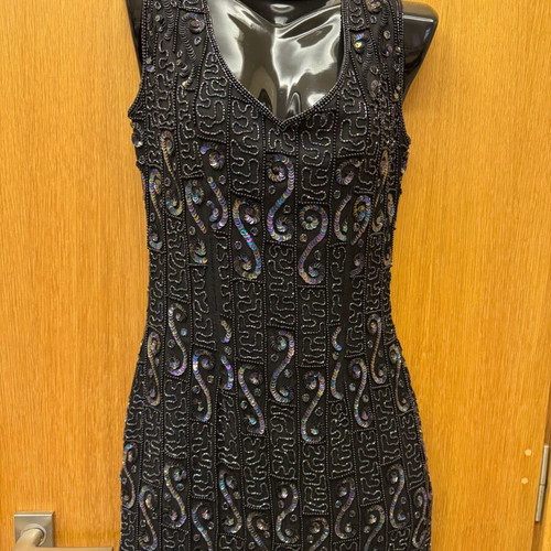 Embroidered dress with sequins and beads like new, black and silver, size S