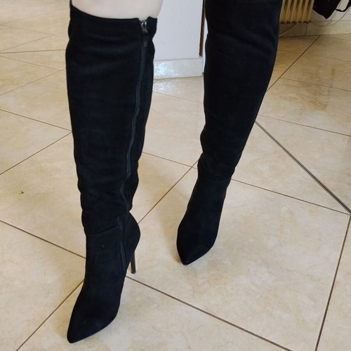 Suede tall boots used, size 37, black, 10 cm heel