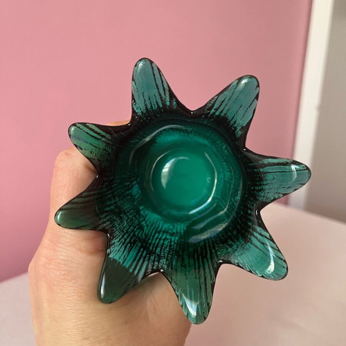 Vintage tulip candleholder & vase like new, green glass with marble base