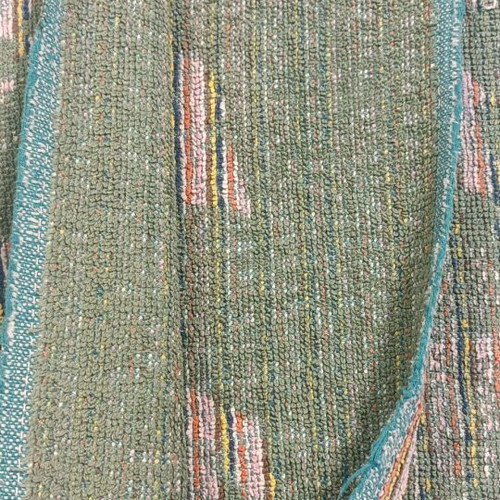 Vintage beach towel used, mint green with floral pattern