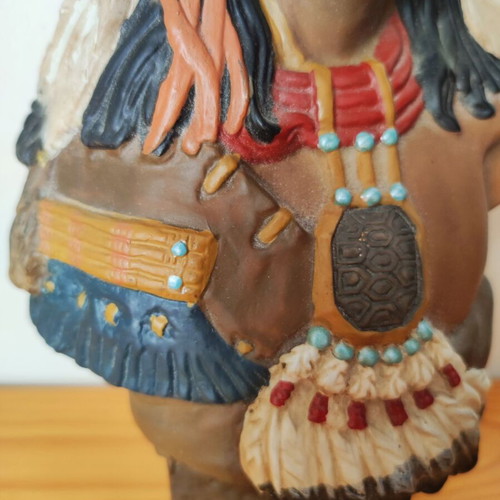 Vintage Native American Warrior Bust with Horned Headdress used