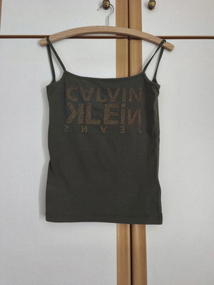 Calvin Klein Jeans khaki top with mirrored embossed logo, size S